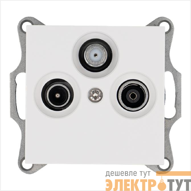 Розетка телевизионная оконечная TV + FM + SAT 3-м Ф9.5мм механизм бел. глянцевый Jasmart G6206W