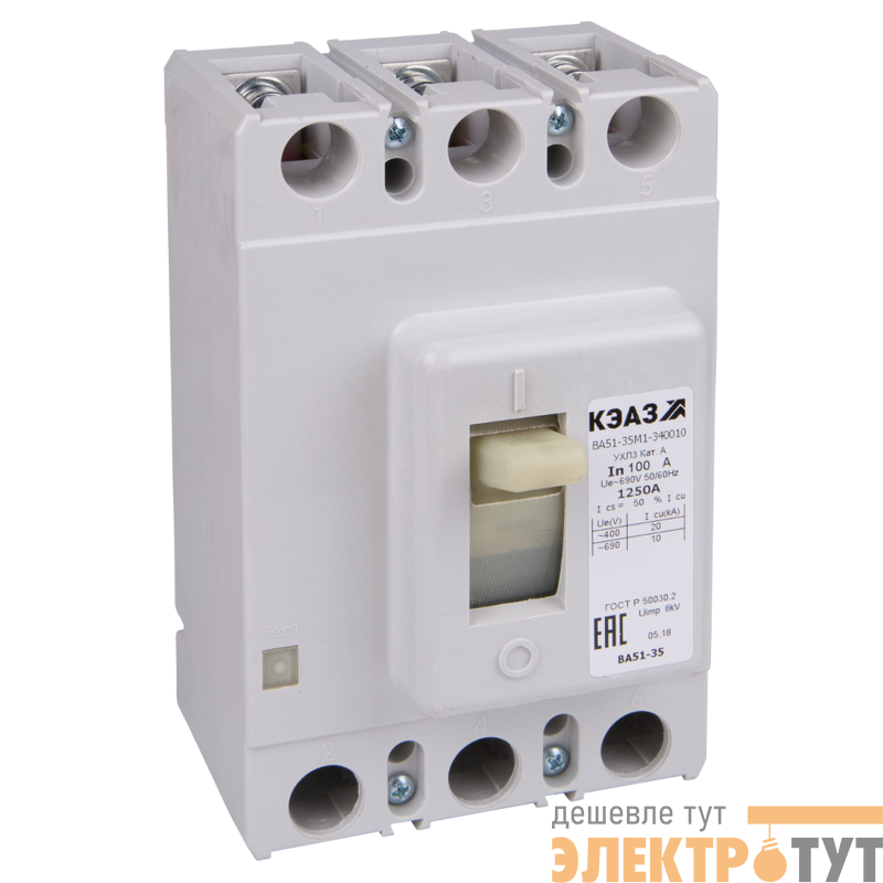 Выключатель автоматический 3п 100А 20кА ВА51-35М1-340010-100А-1250-690AC-УХЛ3 КЭАЗ 108310