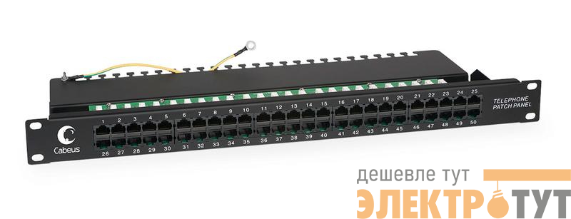Патч-панель PL-50-TEL-Dual IDC 19дюйм (1U) 50 портов RJ-45 Dual IDC (телефонная раскладка) Cabeus 7003c