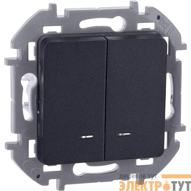 Выключатель 2-кл. Inspiria 10А IP20 250В 10AX с подсветкой/индикацией механизм антрацит IEK 673633