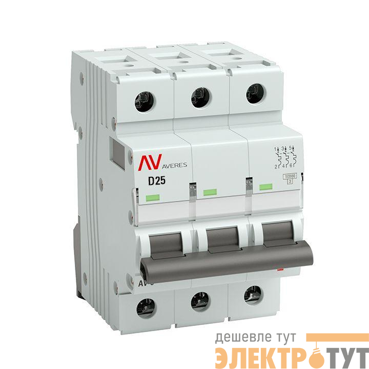 Выключатель автоматический модульный 3п D 25А 10кА AV-10 AVERES EKF mcb10-3-25D-av