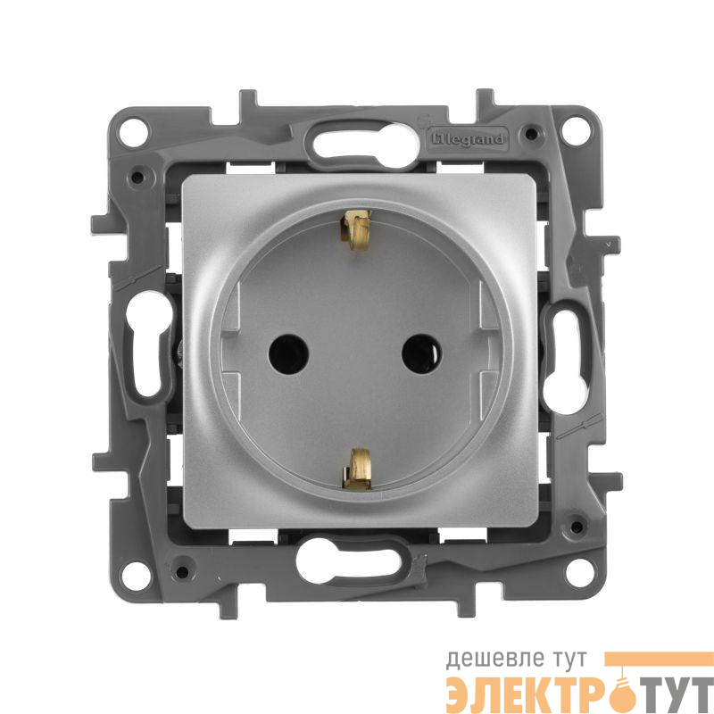 Розетка 1-м СП Etika 16А IP20 250В 2P+E с заземл. немецк. стандарт винтов. клеммы механизм алюм. Leg 672421