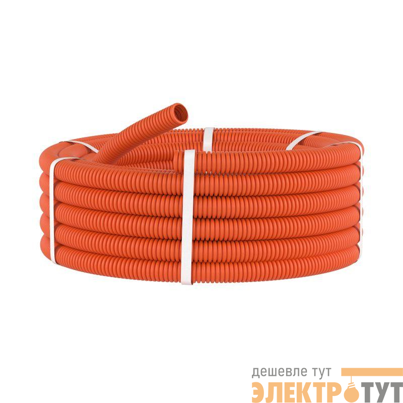 Труба гофрированная ПНД гибкая тяжелая d50мм без протяжки оранж. (уп.15м) DKC 70550