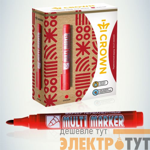 Маркер перманентный "Multi Marker" 3мм пулевидный крас.002674 Crown Б0048241