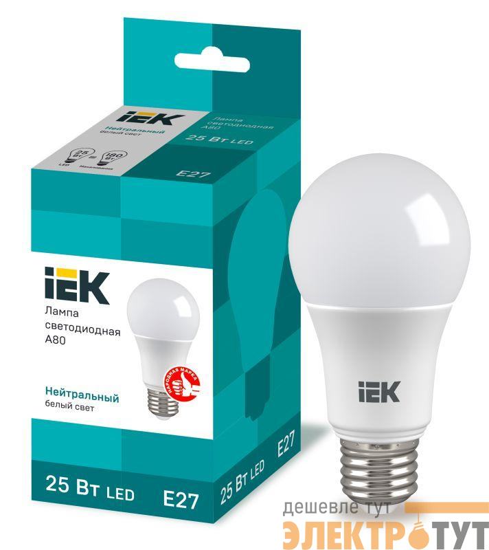 Лампа LED A80 шар 25Вт 230В 4000К E27 IEK LLE-A80-25-230-40-E27