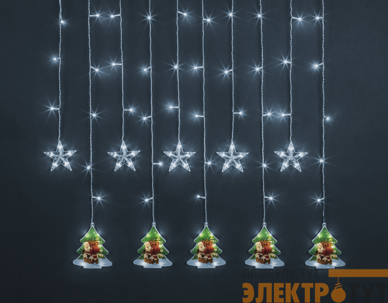 Гирлянда светодиодная "Бахрома" "Звезды и елки" 95 028 NGF-D037-05 3х0.6м CW IP20 Navigator 95028
