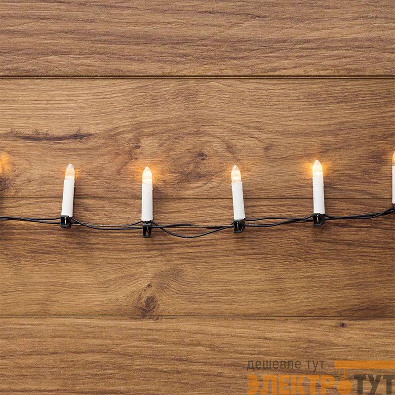 Гирлянда светодиодная "Свечи" 10м 50LED тепл. бел. 4Вт 220-240В IP20 провод ПВХ темн. зел. Neon-Night 303-085
