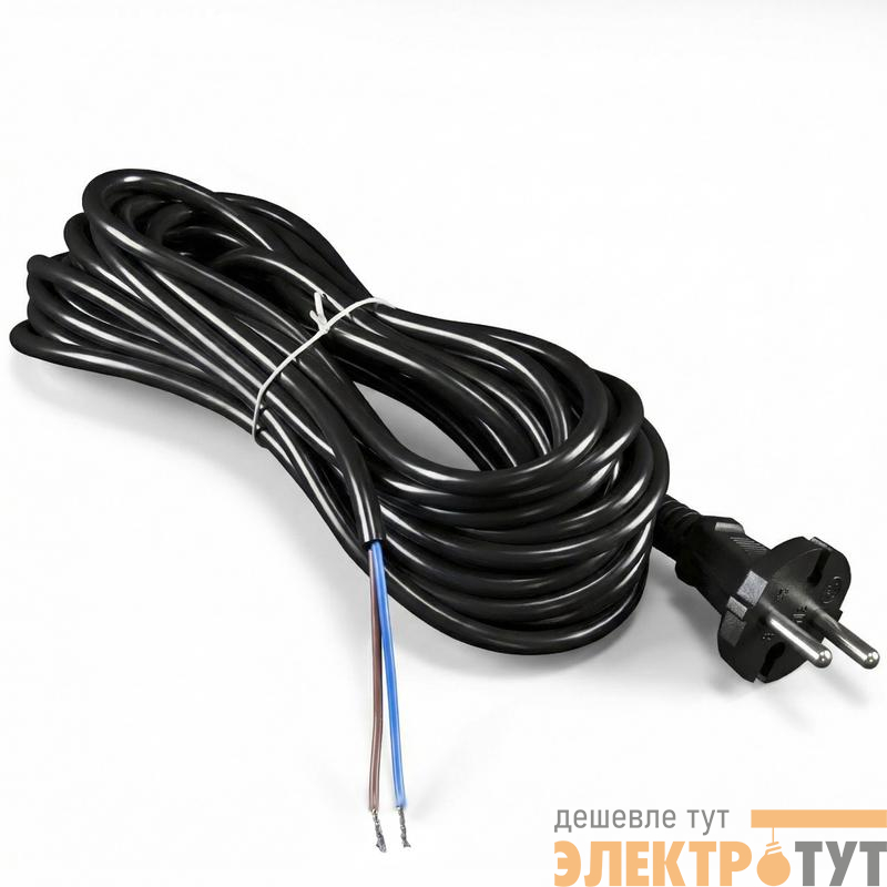 Шнур сетевой с вилкой 5м без заземл. 10А ПВС 2х1 черн. DOMTOK 2776