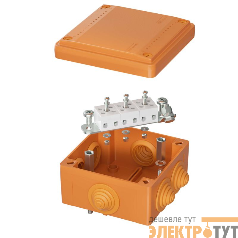 Коробка ответвительная FS 100х100х50мм IP55 5п 450В 10А 6кв.мм с кабельными вводами и клеммниками пластик. DKC FSB11506