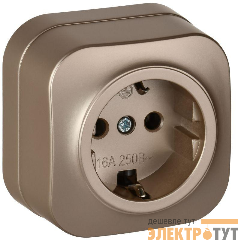 Розетка ОП GLORY РС20-3-ХШм 16А с заземл. без защ. шторок шампань матов. IEK ERH11-K37M-16