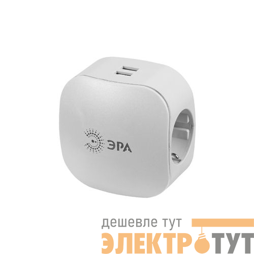 Разветвитель 3-м с заземл. 16А IP20 SP-3e-USB-2A 220В + 2хUSB 2000мА защ. шторки бел. Эра Б0015243