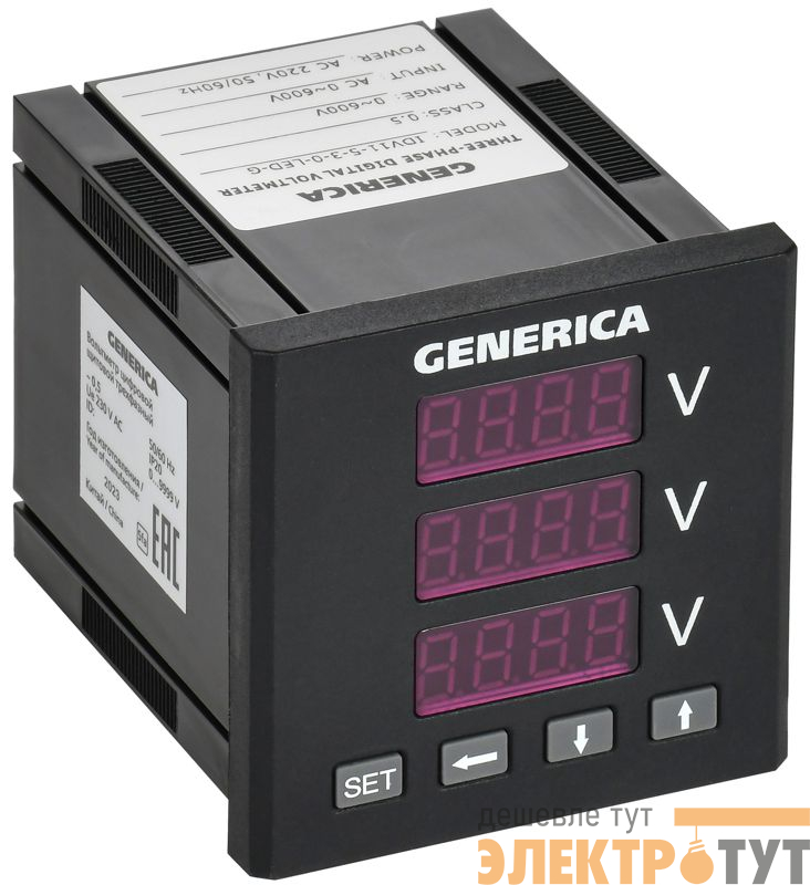 Вольтметр цифровой щитовой 3ф 72х72 LED GENERICA IDV11-5-3-0-LED-G