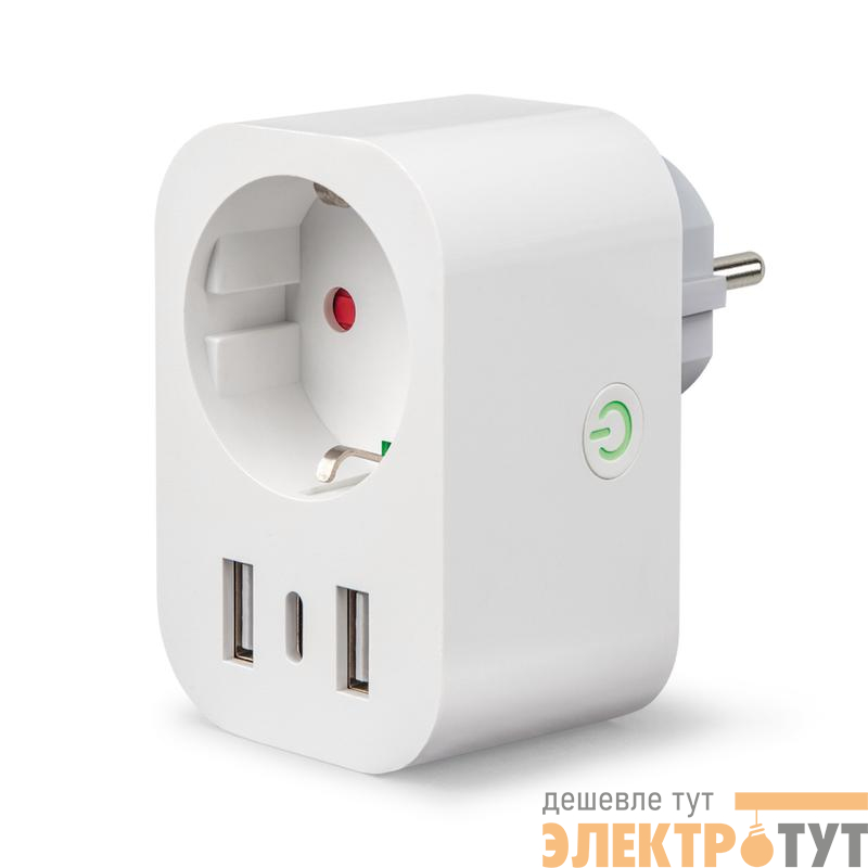 Розетка умная Wi-Fi 2USB+Type-C (5В 2.4А) 16А до 3680Вт голосовое управление + приложение UnielSmart Uniel UL-00011389