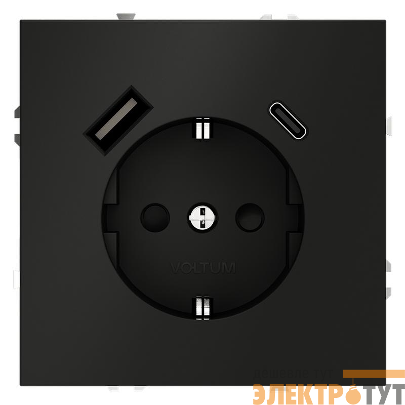 Розетка 1-м СП S70 16А с USB A+С с заземл. защ. шторки механизм черн. матов. Voltum VLS040508