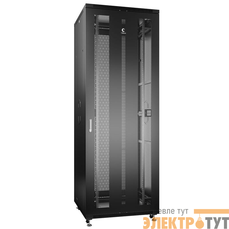 Шкаф монтажный телекоммуникационный напольн. ND-05C-47U80/80-BK 19дюйм 47U 800х800х2277мм для распределит. и серверн. оборудования; передн. и задн. перфорир. двери ручка с замком RAL 9004 черн. Cabeus 8569c
