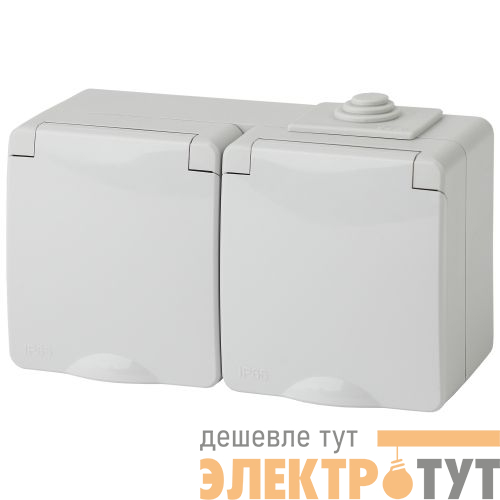 Розетка 2-м ОП Эра Эксперт 11-2604-03 16А IP65 горизонт. 250В 2х2P+E защ. шторки сер. Эра Б0035992