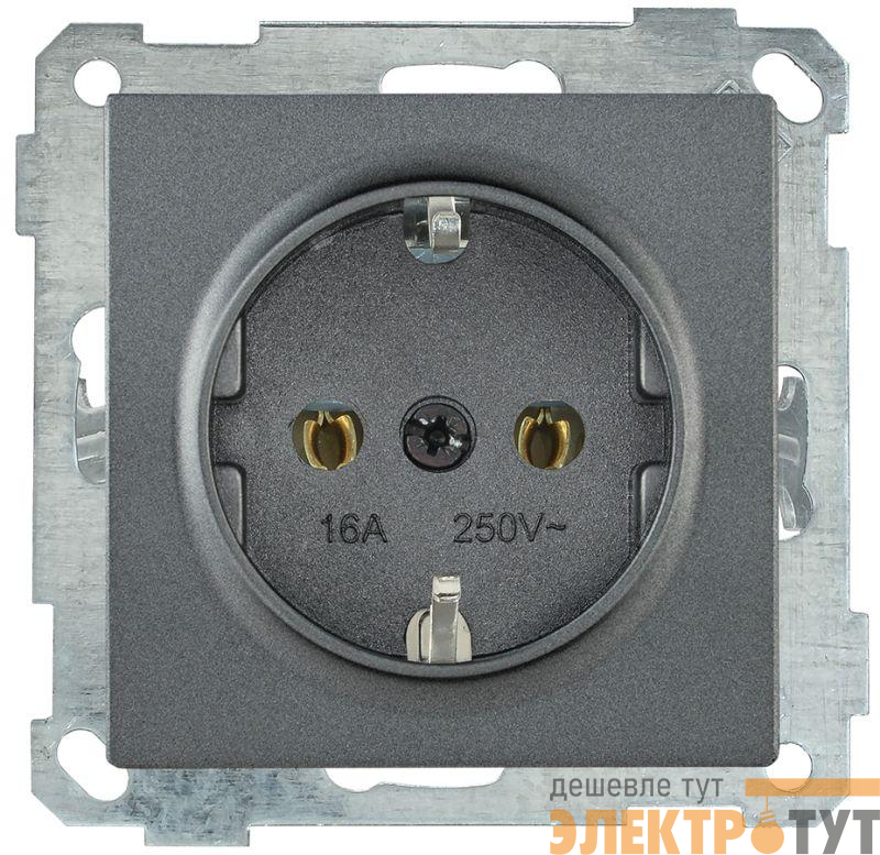 Механизм розетки 1-м СП Bolero РС11-1-0-Б 16А IP20 с заземл. антрацит IEK ERB11-K95-16