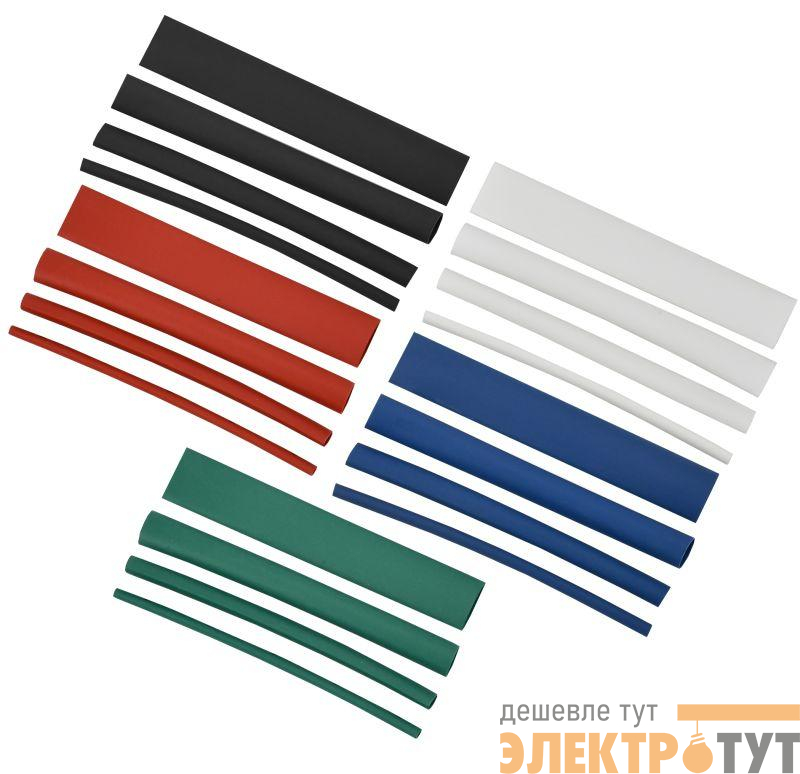 Набор трубок термоусадочных тонкостен. ТТУ 2/1; 4/2; 6/3; 8/4 (З; С; К; Ч) 20х8см разноцвет. IEK UDRS-D2-D8-10-3