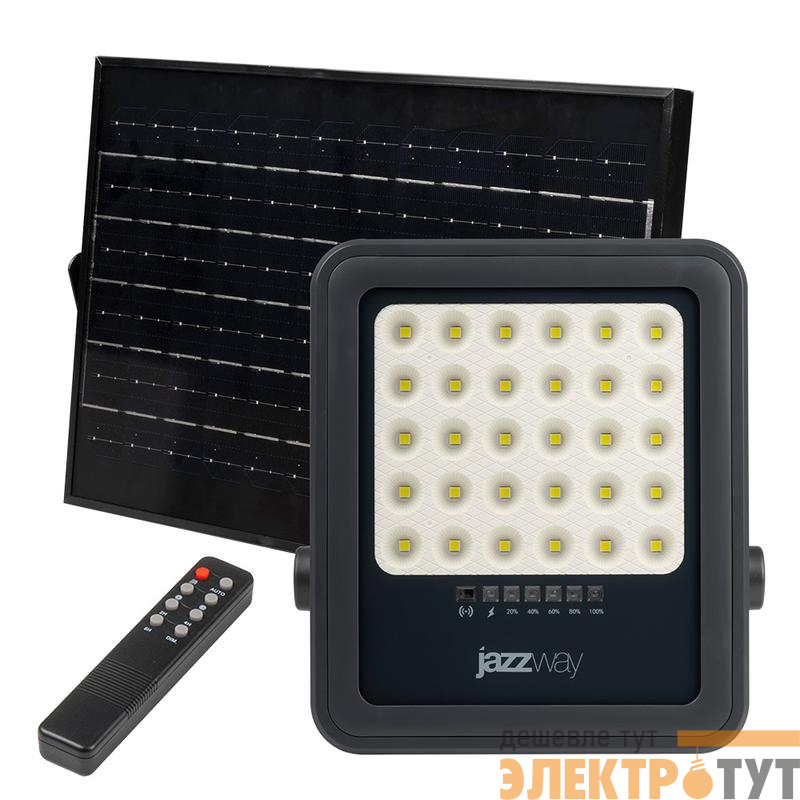 Прожектор светодиодный PFL SOLAR 02 100 6500К GR IP65 ДО с солнечн. панелью и пультом Pro+ JazzWay 5058477