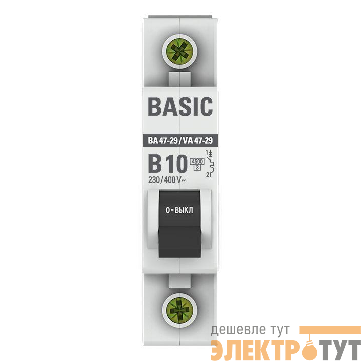 Выключатель автоматический модульный 1п B 10А 4.5кА ВА 47-29 Basic EKF mcb4729-1-10-B