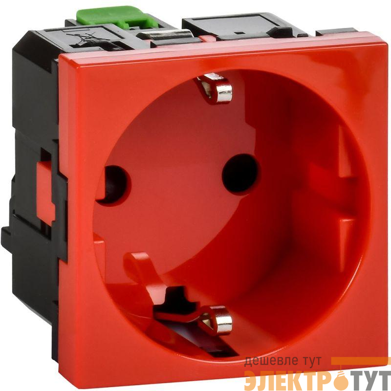 Розетка 2мод. 16А 250В 90град. с заземл. защ. шторки безвинт. зажимы красн. ИЭК Leg 4525055