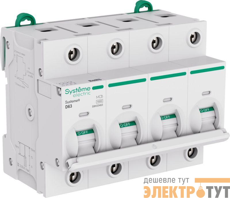 Выключатель автоматический 4п D 63А 10кА Systeme9 400В 27мм SE S9H33463