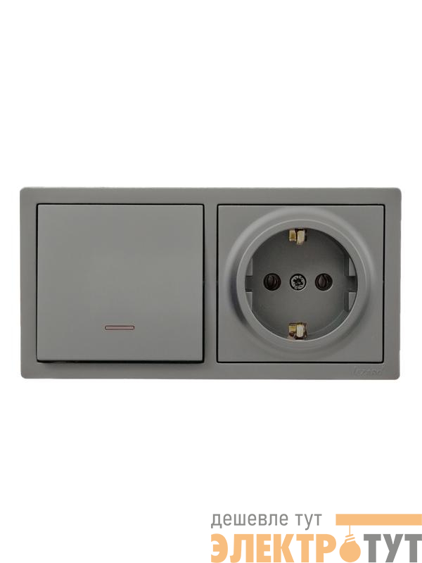 Блок ОП LETO (1-кл. выключатель с индикацией + 1-м розетка с заземл.) горизонт. платина LEZARD 752-3500-170BIP