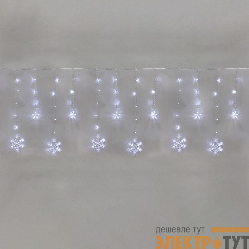 Гирлянда светодиодная "Бахрома" со снежинками 2.4х0.9м 150LED бел. 7.5Вт 230В IP20 с контроллером 8 режимов Neon-Night 255-075