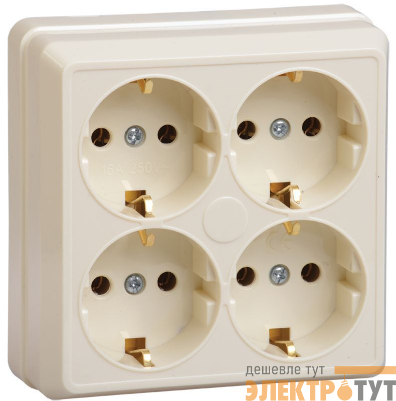 Розетка 4-м ОП Октава РС24-3-ОК 16А IP20 с заземл. крем. GENERICA ERO41-K33-16-DC