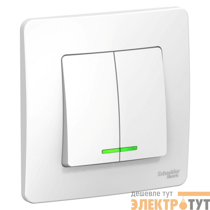 Выключатель 2-кл. СП Blanca 6А IP20 (сх. 5) 250В с подсветкой бел. SE BLNVS006511