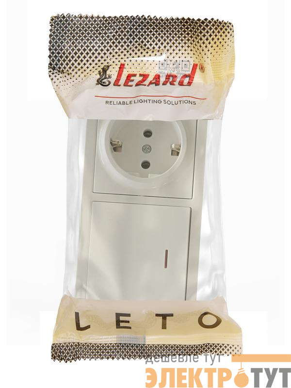 Блок ОП LETO (1-кл. выключатель с индикацией + 1-м розетка с заземл.) горизонт. крем LEZARD 752-0300-170BIP