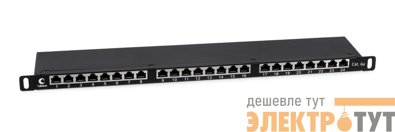 Патч-панель 19дюйм 0.5U 24 порта RJ45 кат.6а полностью экранир. Dual IDC высокой плотности Cabeus 9652c