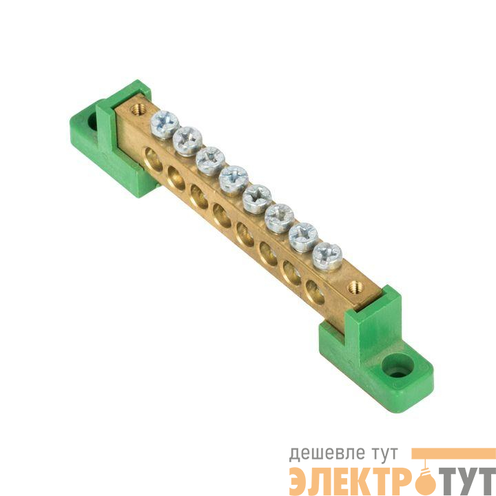 Шина нулевая PE 8х12 8 отвер. латунь с контактной пластиной 2 зел. угловых изолятора PROxima EKF sn0-125-08-2-pe
