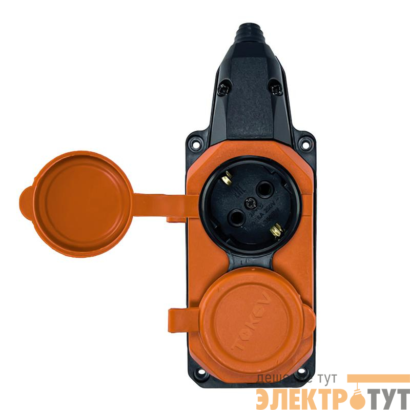 Колодка удлинителя 2-м с заземл. 16А IP44 каучук оранж. TOKOV TKE-C10-KK2-Z
