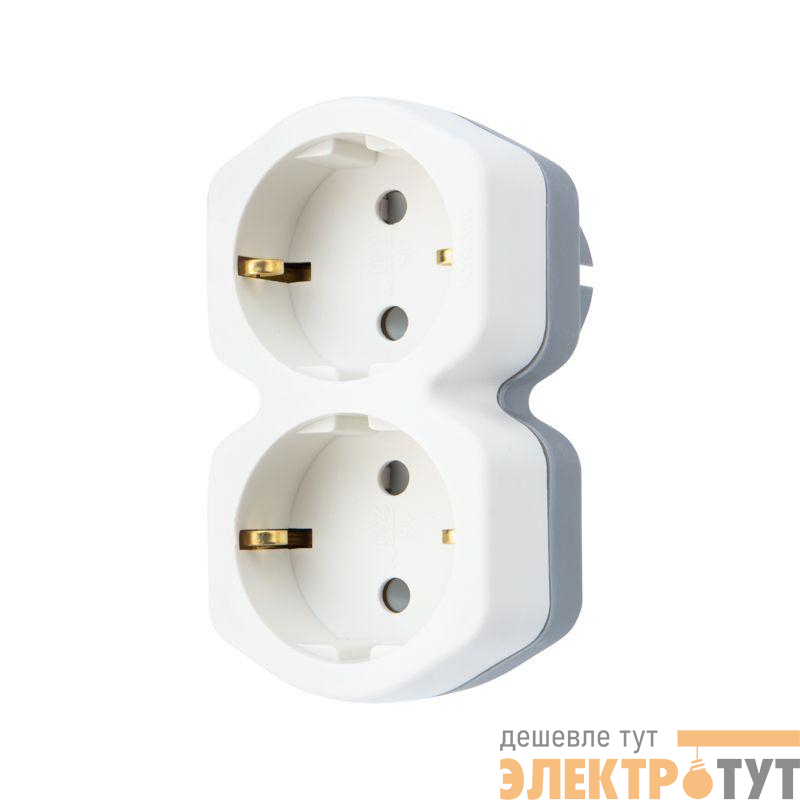 Разветвитель 2-м с заземл. 16А IP20 защ. шторки бел. Rexant 11-1087
