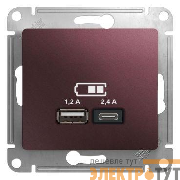 Механизм розетки USB GLOSSA A+С 5В/2.4А 2х5В/1.2А баклажан. SchE GSL001139