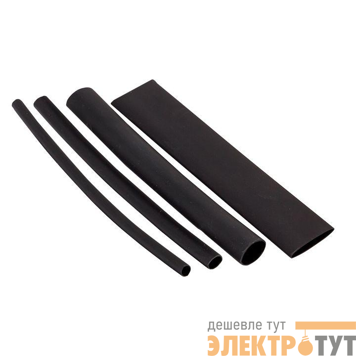 Набор трубок термоусадочных ТУТк клеевые нг черн. (3/1; 4.8/1.6; 6/2; 9/3; 12/4) по 100мм PROxima EKF tut-k-n-1-r