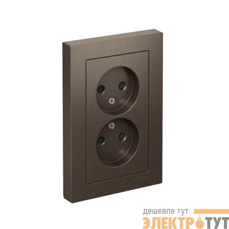Розетка 2-м СП AtlasDesign 16А IP20 без заземл. защ. шторки в сборе мокко SE ATN000622