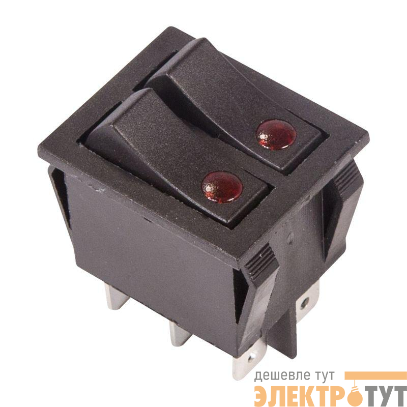 Выключатель клавишный 250В 15А (6с) ON-OFF черн. с подсветкой ДВОЙНОЙ (RWB-512 SC-797) Rexant 36-2430