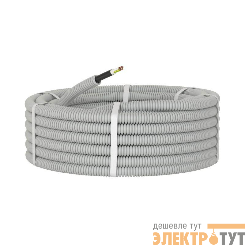Электротруба ПВХ гибкая гофр. d20мм сер. с кабелем ВВГнг(А)-LS 3х1.5кв.мм РЭК "ГОСТ+" (уп.100м) DKC 9L920100