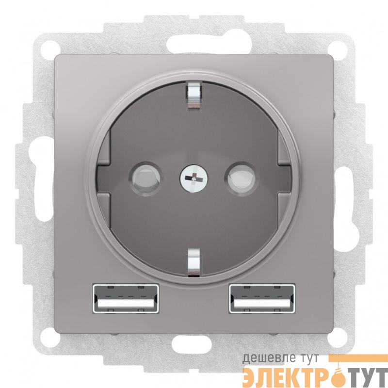 Механизм розетки 3-м СП AtlasDesign 16А IP20 с 2-мя заряд. устройствами USBA+A 5В/2.4А 2х5В/1.2А алюм. SchE ATN000330