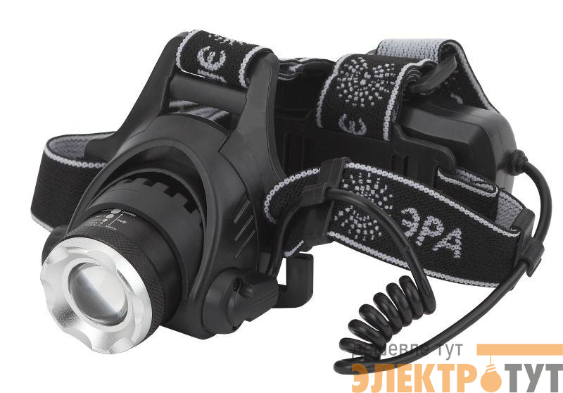 Фонарь аккумуляторный налобный GA-805 CREE 5Вт регулир. фокус литиевый аккум. 2.5А.ч алюм. USB пластик. (кор.) Эра Б0039625