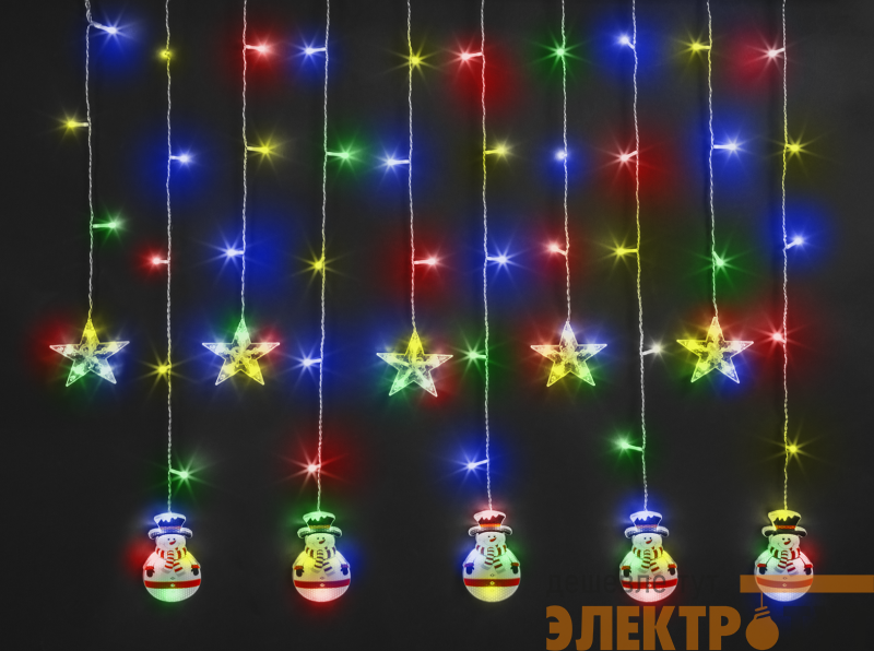 Гирлянда светодиодная "Бахрома" "Звезды и снеговики" 95 026 NGF-D037-03 3х0.6м RGBY IP20 Navigator 95026