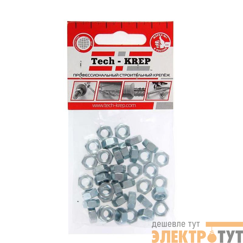 Гайка шестигранная М6 DIN 934 цинк. (пакет) (уп.40шт) Tech-Krep/Zitar 103025