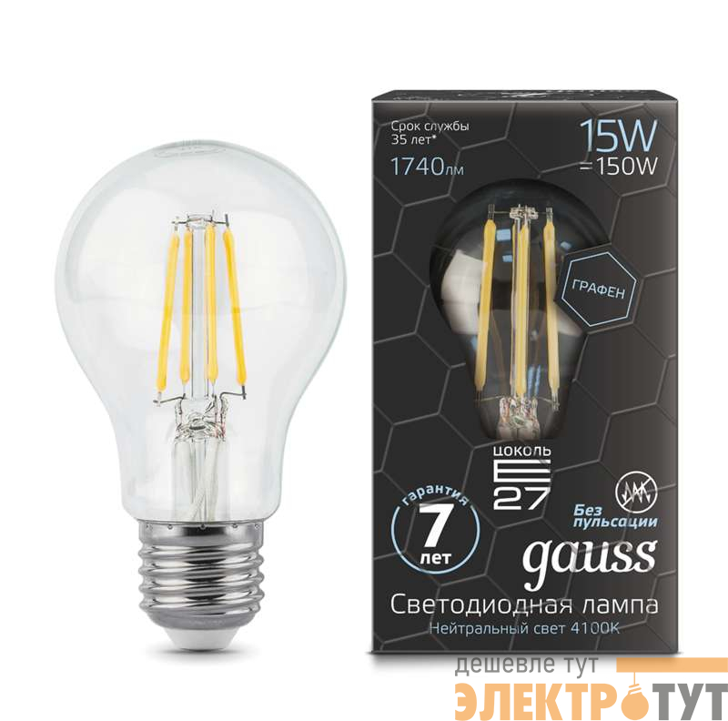 Лампа светодиодная Black Filament Graphene A60 15Вт 4100К E27 Gauss 102802215