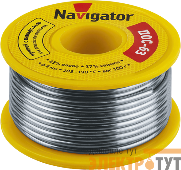 Припой 93 787 NEM-Pos05-63K-2-K100 (ПОС-63 катушка 2мм 100г) NAVIGATOR 93787