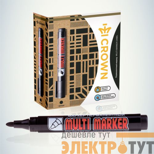 Маркер перманентный "Multi Marker" 3мм пулевидный черн.002676 Crown Б0048239