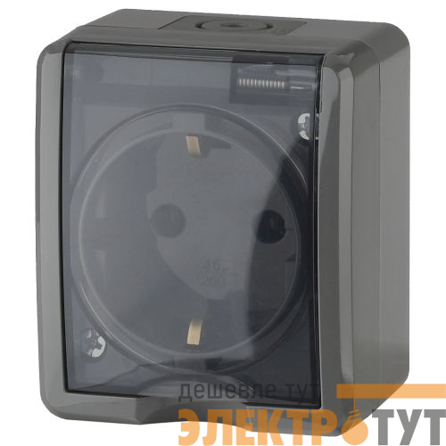 Розетка 1-м ОП Эра Эксперт 11-2402-03 16А IP54 16AX 250В 2P+E защ. шторки сер. Эра Б0020715