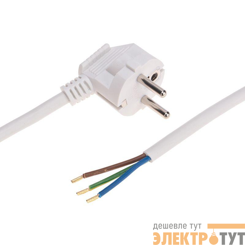 Шнур электрический с угловой вилкой 16А 3500Вт ПВС 3х1.5кв.мм 3м бел. Rexant 11-1325