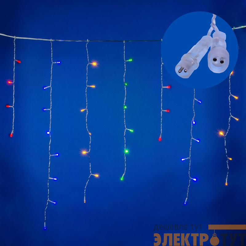 Гирлянда светодиодная "Бахрома"25м 440LED разноцвет. эффект мерцания соединяемая провод прозр. Uniel UL-00010886